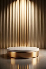 Gold Podium with Dramatic Lighting and Patterned Background