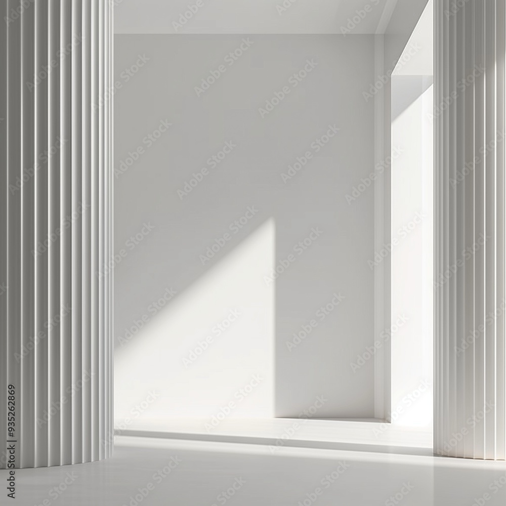 Poster 3d rendering of an empty room with white walls and columns.