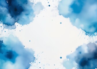 Blue abstract watercolor background with white space, dynamic co