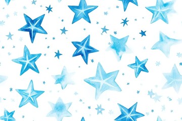 Obraz premium A seamless watercolor illustration of boho blue stars featuring a celestial pattern, set against a white background. 