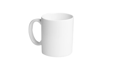 white cup for tea or coffee on isolated white background close up