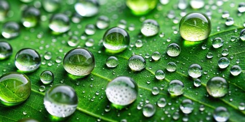 Large, beautiful droplets of clear rainwater glisten on the leaves, Raindrops, water droplets, leaves, nature, glistening, clear