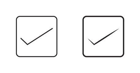 Check icon set. checkmark vector symbol. accept, verify or done check mark sign. right checkbox button in black filled and outlined style.