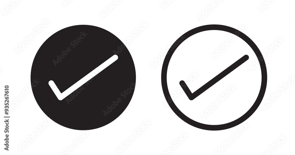 Poster Check vector icon set. checkmark vector icon. accept, verify or done check mark sign. right checkbox button suitable for apps and websites UI designs.