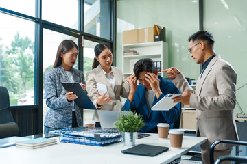 Stressed business person in a demanding career struggles with emotional burnout, overwhelmed by tasks and deadlines. exhausted and frustrated, seeking moment of relief amid her challenging workload.
