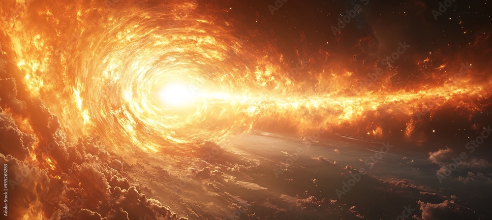Poster depict black hole bending 3d spacetime according to the principles of relativity with 2d light being