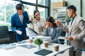 Stressed business person in a demanding career struggles with emotional burnout, overwhelmed by tasks and deadlines. exhausted and frustrated, seeking moment of relief amid her challenging workload.