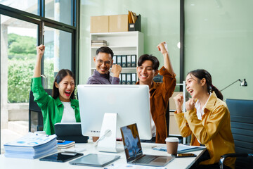 In a boardroom, an Asian team discusses startup financials and business terms. They present strategies on acquisitions, cash flow, and investor relations, innovative approaches for company growth.