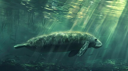 A manatee floating in the sea