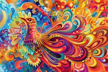 psychedelic - style illustration with vibrant colors, swirling patterns, and abstract shapes representing Thanksgiving themes