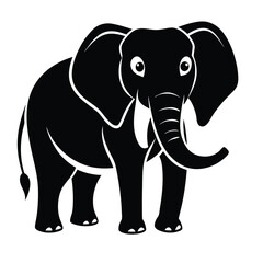 Black Elephant Silhouette on a White Background