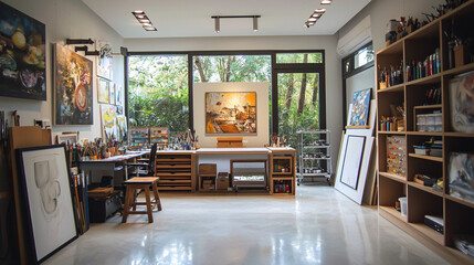 Fototapeta premium Art Studio with Built-In Storage and Shelving