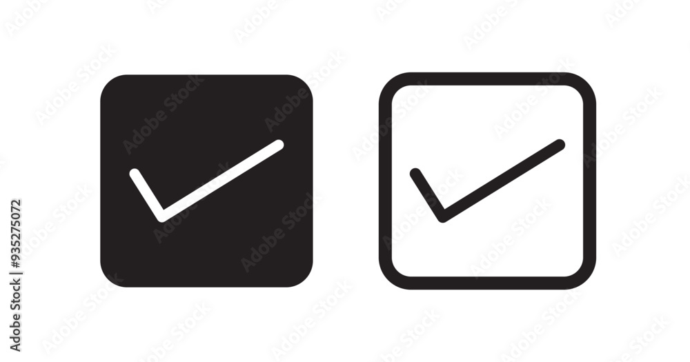 Poster check box icon with correct, accept checkmark icons tick box checked. check mark icon symbols vector