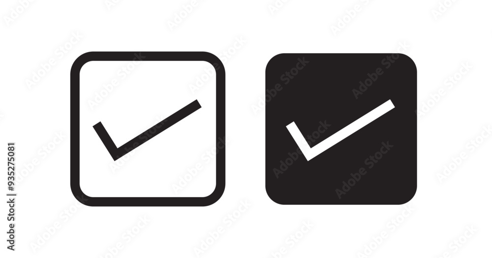 Poster Check vector icon set. checkmark vector icon. accept, verify or done check mark sign. right checkbox button suitable for apps and websites UI designs.