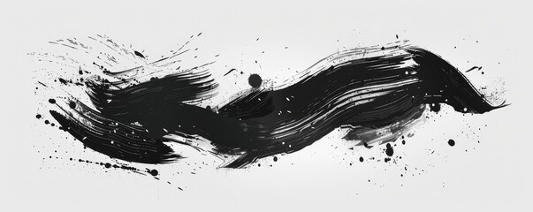 Abstract black brushstroke on white background, dynamic