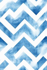 A seamless watercolor illustration of blue boho zigzag lines featuring a geometric design, set against a white background. 