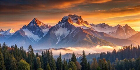 Obraz premium Majestic mountain range at dawn , majestic, landscape, mountain, range, dawn, sunlight, nature, beauty, scenic