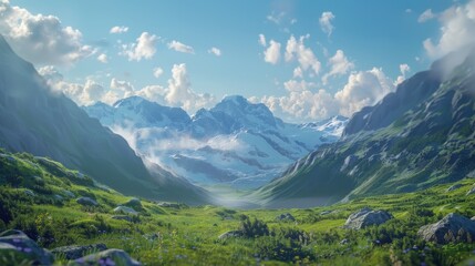 Snow-capped Mountains Surrounded by Lush Green Valley