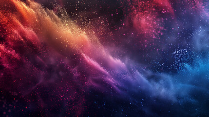 Naklejka premium Vivid explosion of colorful dust particles in a cosmic, abstract background..