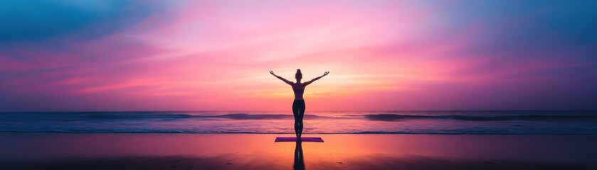 Fototapeta premium Morning Serenity: Beach Yoga for Rejuvenation and Health