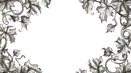 Pencil Drawing of Leaf Vines Corner Frame