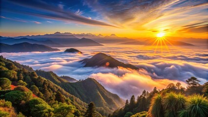 Breathtaking sunrise vista from Alishan Mountain in Taiwan , Alishan Mountain