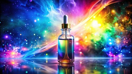 Mystical laboratory scene with glass vial of Discoloration Serum