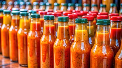 Fresh bottles of tucupi sauce in Ver o Peso market in Par? state , tucupi, sauce, manioc