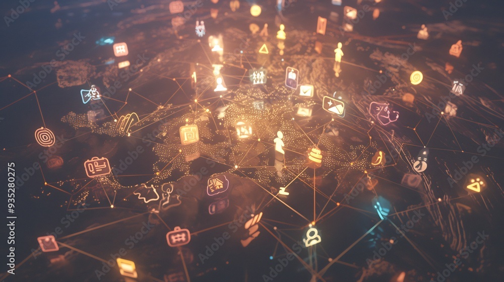 Poster diverse collaboration network abstract representation of diverse group of people connected glowing i