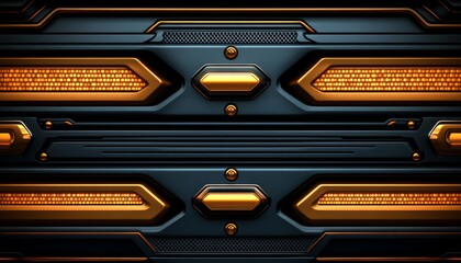 Abstract Futuristic Metallic Panel with Orange Lights