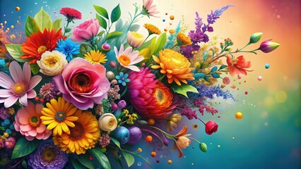 Dynamic floral s bursting with color and energy, perfect for sparking creativity and inspiration , vibrant, whimsical