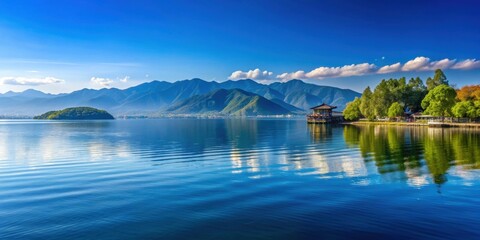 Beautiful landscape of Lake Biwa in Japan with mountains in the background, Lake Biwa, Japan, landscape, mountains