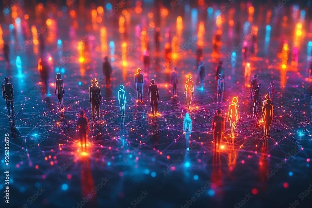 Aufkleber diverse collaboration network abstract representation of diverse group of people connected glowing i