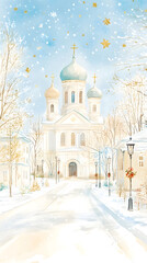 Obraz premium Orthodox church, winter landscape