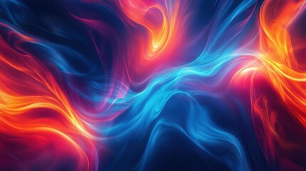 A vibrant abstract background featuring swirling colors of blue, orange, and red.