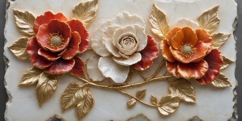 Close-up of floral decorative panel with intricate gold accents