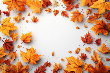 Atumn style wallpaper, white background with bright yellow decoration and large blank space in the center for text, Atumn patterns