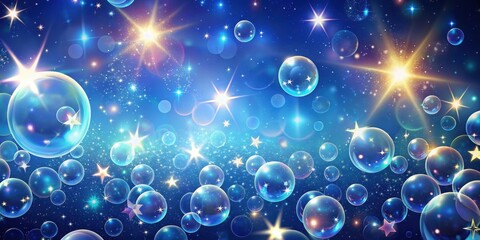 Background with glowing stars and floating bubbles, stars, bubbles, background, night sky, celestial, glowing, space