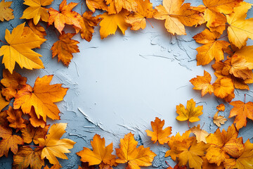 Atumn style wallpaper, white background with bright yellow decoration and large blank space in the center for text, Atumn patterns such as leaflets and mapple tree on both sides of the frame