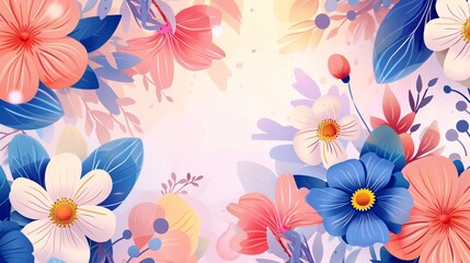 5. Graceful template design banner for spring season sale, featuring a stunning collection of flower illustrations in vibrant colors, overlaid on a serene and light-filled background
