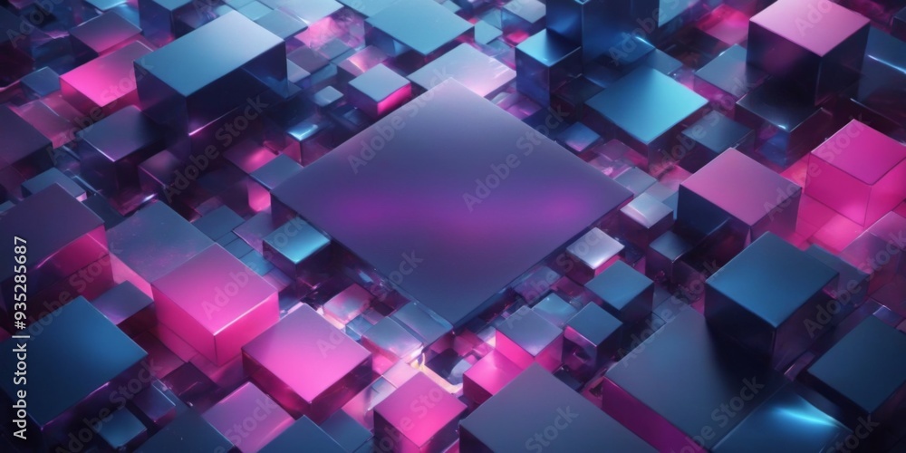Poster abstract digital art: colorful cubes in grid pattern with gradie