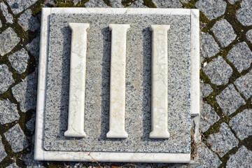 Building materials, memorials, beautiful, white inscriptions in gray and brown granite in the form...