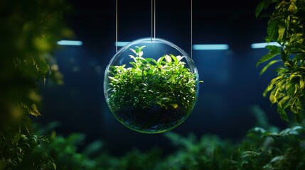 Hanging Glass Terrarium Displaying Lush Green Plants in a Modern Indoor Setting