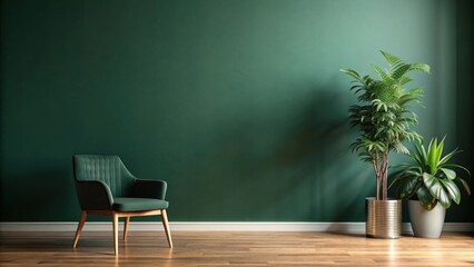 Dark green room with a chair by a potted plant, dark green, room, chair, potted plant, interior design, cozy