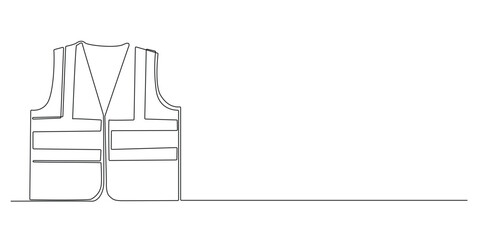 continuous line of work safety vest.one line drawing of industrial vest,engineer,repair,company and others.2.single line vector illustration.isolated white background