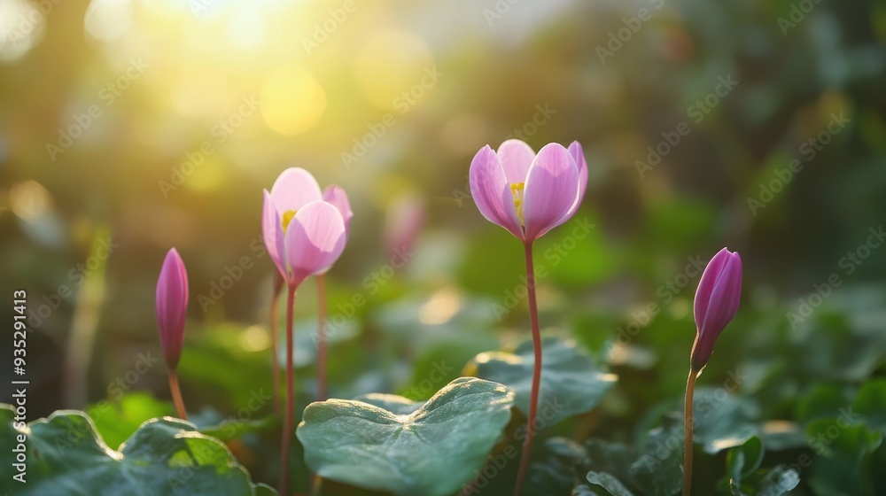 Wall mural Vibrant Cyclamen Flower Blooming in a Beautiful Garden Setting