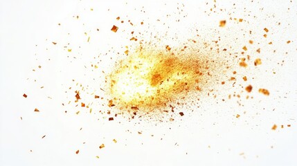 A clean white background with golden sparks flying across, capturing the moment of ignition and intense light.