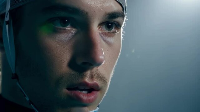 Close up of a young athlete wearing high tech wireless headphones, listening intently to his coach's instructions during a training session