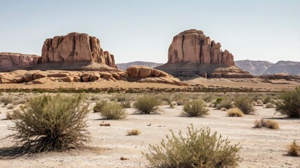 Desert rock landscape against white background 