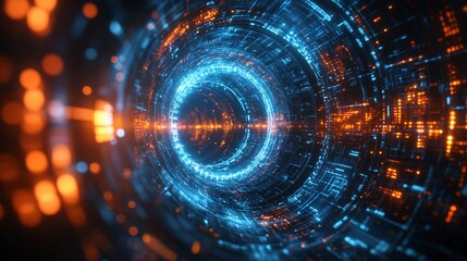 Obraz premium Abstract glowing circle lines on dark blue background. Geometric stripe line art design. Modern shiny blue lines. Futuristic technology concept. Suit for poster, cover, banner, 
